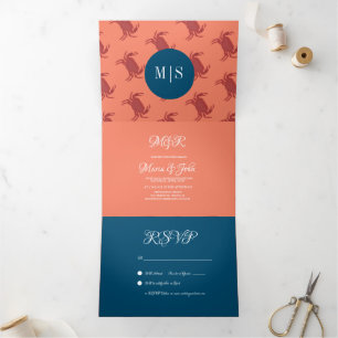 Hochzeit Krabbe Braten Kochen Meer Strand Nautical Dreifach Gefaltete Einladung