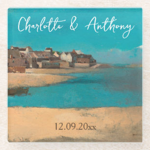 Hochzeit kreativer Village Sea Sky Impressionist Glasuntersetzer