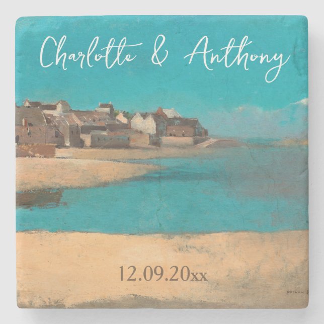Hochzeit kreativer Village Sea Sky Impressionist Steinuntersetzer (Vorderseite)