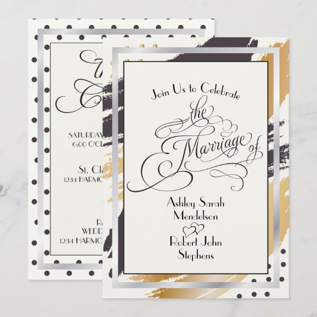 Hochzeit lädt moderne Paint Strokes und Typografie Einladung (Vorne/Hinten)