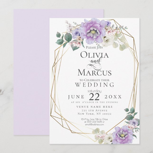 Hochzeit | Lavender Wasserfarbengeometrie Einladung (Vorne/Hinten)
