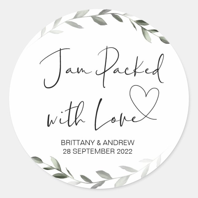 Hochzeit Leckerei Jar Gefallen Jam mit Liebe-Klass Runder Aufkleber (Vorderseite)