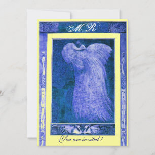 Hochzeit Liebe Pfau Monogramm ,blau weiß gelb Einladung