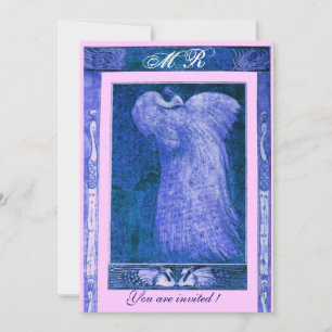 Hochzeit Liebe Pfau Monogramm ,blau weiß rosa Einladung