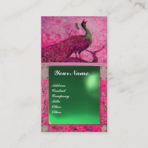 Hochzeit Liebe Pfau Monogramm rosa grüner Jade Visitenkarte