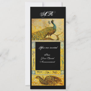 Hochzeit Liebe Pfauen Monogramm braun gelb schwarz Einladung