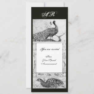 Hochzeit Liebe Pfauen Monogramm schwarz weiß Einladung