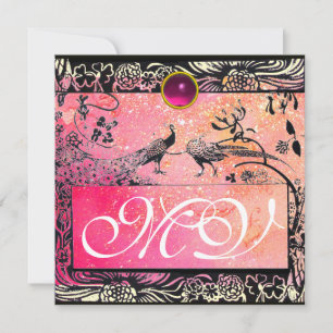 Hochzeit Liebesvögel Monogramm schwarz gelb pink R Ankündigung
