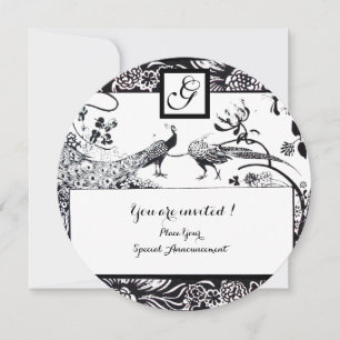 Hochzeit Liebesvögel Monogramm Schwarz, Weiß Kreis Einladung