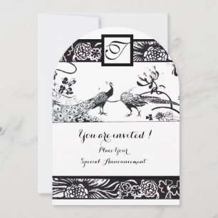 Hochzeit Liebesvögel Quadrat Monogramm Schwarz,Wei Einladung