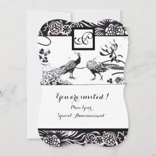 Hochzeit Liebesvögel Quadrat Monogramm Schwarz,Wei Einladung
