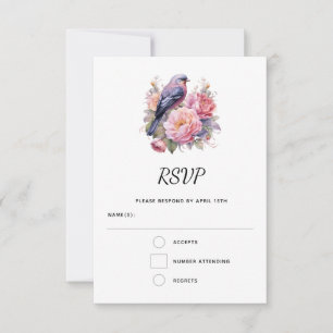 Hochzeit Liedvogel sitzt auf rosa Pfingstrosen RSVP Karte