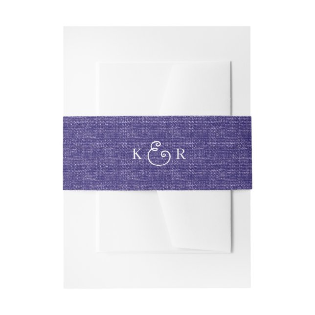 Hochzeit lila blaue Leinwand und Initialen Bauchba Einladungsbanderole (Vorderseite Beispiel)