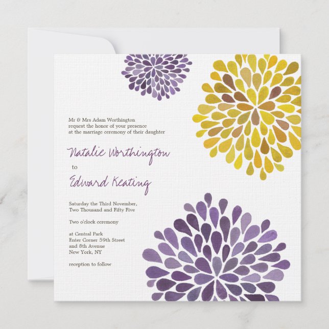 Hochzeit Lila Gelbe Blume Blüte Einladung (Vorderseite)