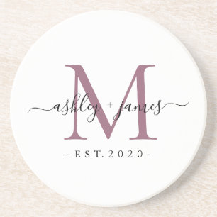 Hochzeit Lila Monogramm Namen Jahr Gegründet Getränkeuntersetzer