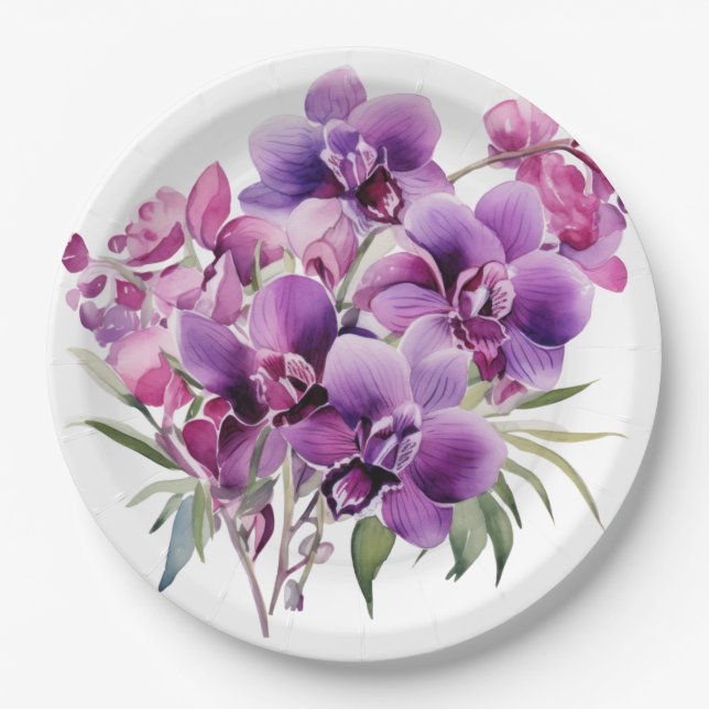Hochzeit lila Orchideen Pappteller (Vorderseite)