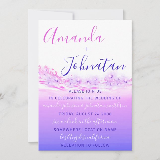 Hochzeit Lila Ozean Blue Waves Ocean Ombre Einladung (Vorderseite)