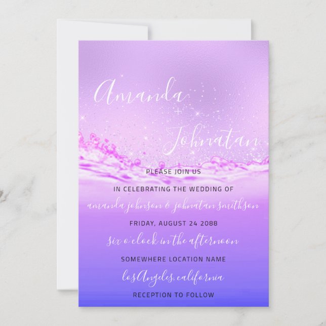 Hochzeit Lila Ozean Pink Spark Bubbles Aqua Einladung (Vorderseite)