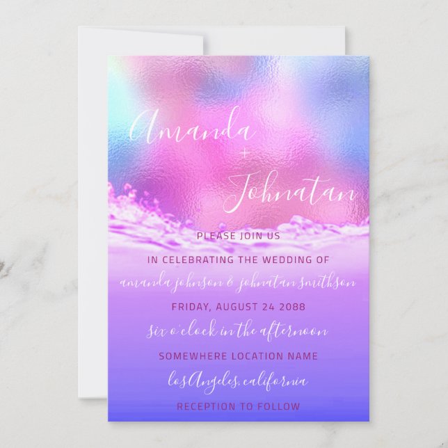 Hochzeit Lila Ozean Rosa Sonnenblasen Ozean Einladung (Vorderseite)