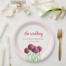 Hochzeit Lila Rosa Alliums Blume Wasserfarben Squa Pappteller