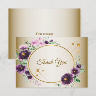 Hochzeit Lila Rosa Blumen Grün Blätter Golden Dankeskarte
