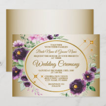 Hochzeit Lila Rosa Blumen Grün Blätter Golden