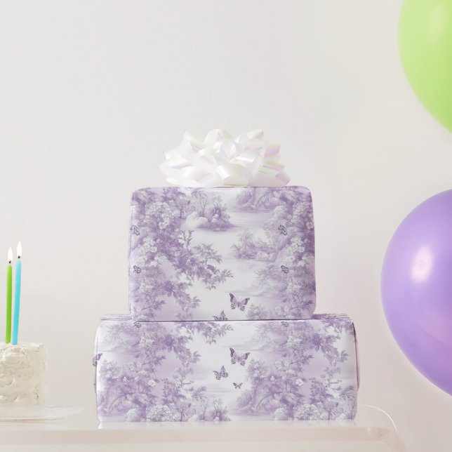 Hochzeit Lila Schmetterlinge im Lila Hintergrund Geschenkpapier (Partygeschenke)
