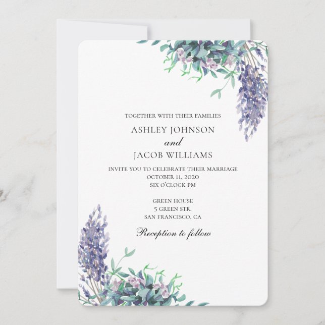 Hochzeit lila und aquamarine Einladung. Gartenanla Einladung (Vorderseite)