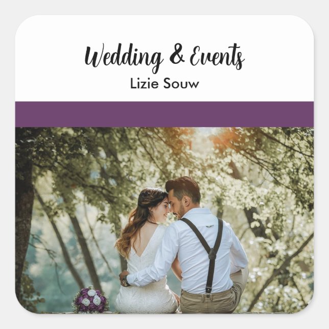 Hochzeit lila und weiß quadratischer aufkleber (Vorderseite)