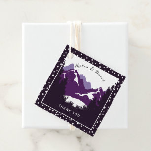 Hochzeit lila, weißer Berge und Polka Geschenkanhänger