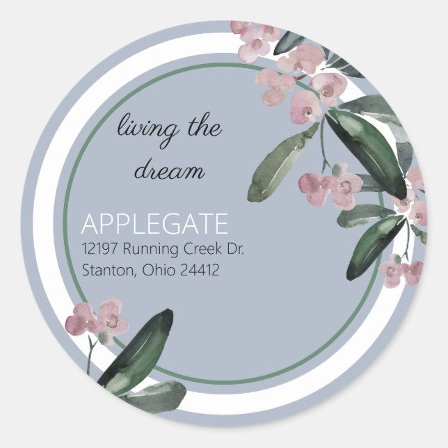 Hochzeit Living the Dream Plum Foliage Adresse Runder Aufkleber (Vorderseite)