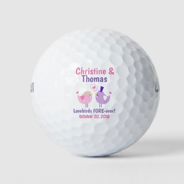 Hochzeit Lovebirds Rosa Lila Gefälligkeit Golfball (Vorderseite)