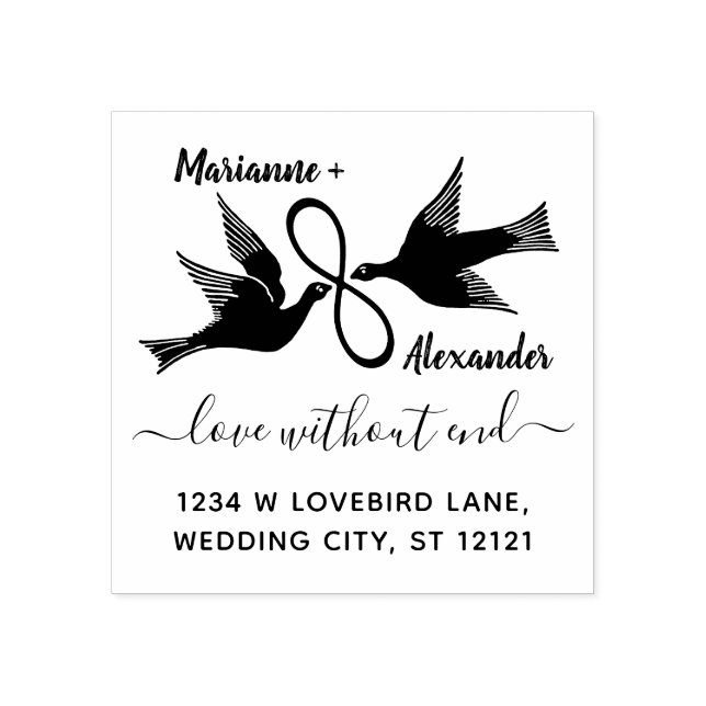 Hochzeit Lovebirds Unendlichkeit | RÜCKSENDEADRESS Gummistempel (Prägung)