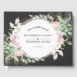 Hochzeit Luxus Schwarz Rosa Floral Gästebuch