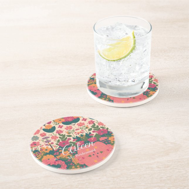 Hochzeit maßgeschneiderte Bridesmaid-Geschenkidee Getränkeuntersetzer (Seite)