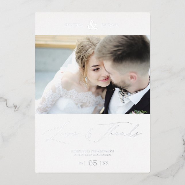 Hochzeit Minimalistische Liebe & Dank kundenspezif Folieneinladung (Vorderseite)
