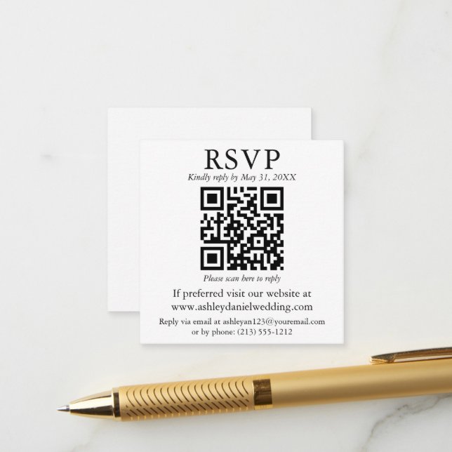 Hochzeit Minimalistischer QR-UAWG mit Simple Squar Begleitkarte (Vorderseite/Rückseite Beispiel)