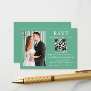 Hochzeit Minimalistisches Foto Neo Mint Green QR U Begleitkarte
