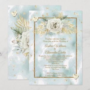 Hochzeit Mint Türkis Gold Marmor Rose Floral Einladung