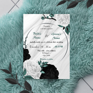 Hochzeit mit aquamarinem blauen und schwarzen Blum Einladung