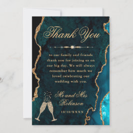 Hochzeit mit aquamarinem und Gold Glitzer Dankeskarte
