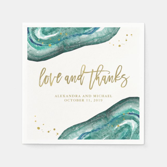 Hochzeit mit Aquamariner Wasserfarbe und Goldgeode Serviette (Vorderseite)