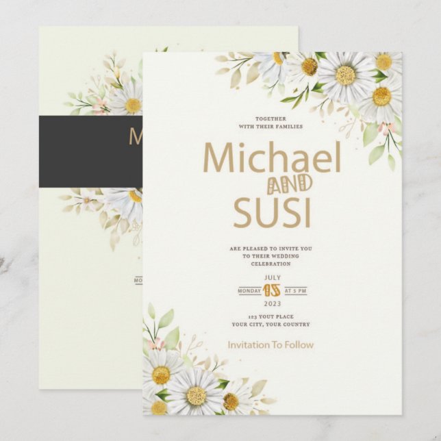 Hochzeit mit Aquarellbrasse Einladung (Vorne/Hinten)