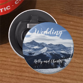 Hochzeit mit atmosphärischem Schneegebirge Thema Flaschenöffner