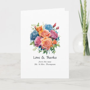 Hochzeit mit Blau, Rosa, Orange und grüner Blüte Dankeskarte