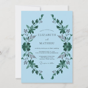 Hochzeit mit blauen Blättern Kranz Einladung