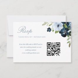 Hochzeit mit blauen Blumen und Seefahrer QR-Code R RSVP Karte