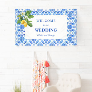 Hochzeit mit blauen Kacheln und Zitronen Banner