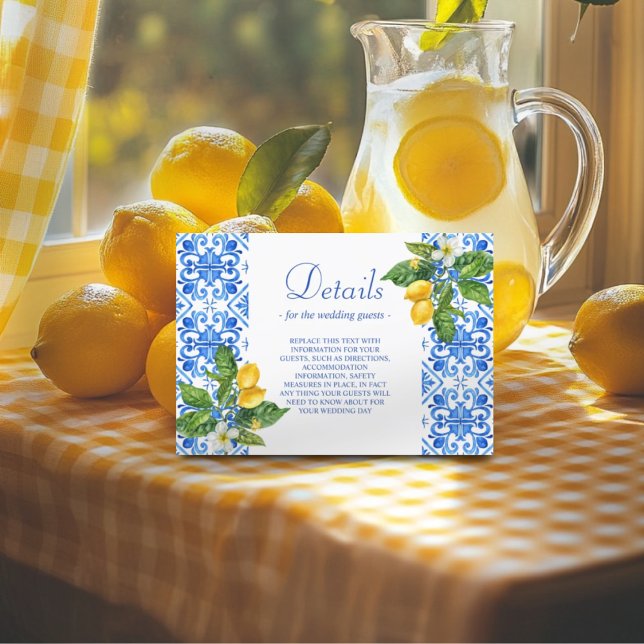 Hochzeit mit blauen Kacheln und Zitronen Begleitkarte (Von Creator hochgeladen)