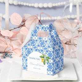 Hochzeit mit blauen Kacheln und Zitronen Geschenkschachtel